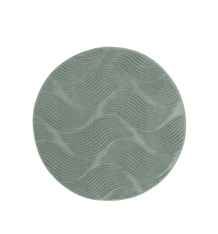 TaraCarpet Teppich TaraCarpet Homestyle 392 Shell, rund, Höhe: 10 mm, Felloptik hoch-tief weich waschbar Düne grün 120x120 rund – Bild 2 von 5