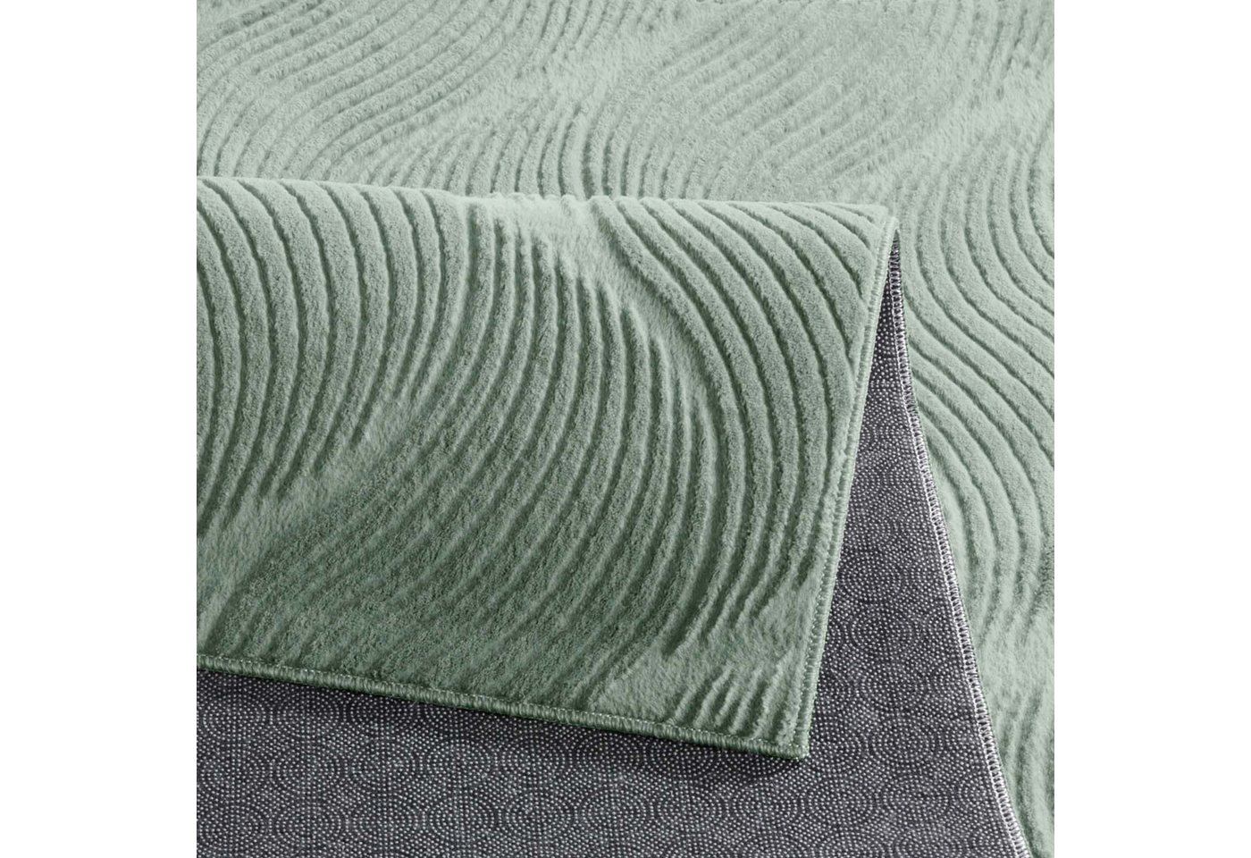 TaraCarpet Teppich TaraCarpet Homestyle 392 Shell, rund, Höhe: 10 mm, Felloptik hoch-tief weich waschbar Düne grün 120x120 rund – Bild 4 von 5