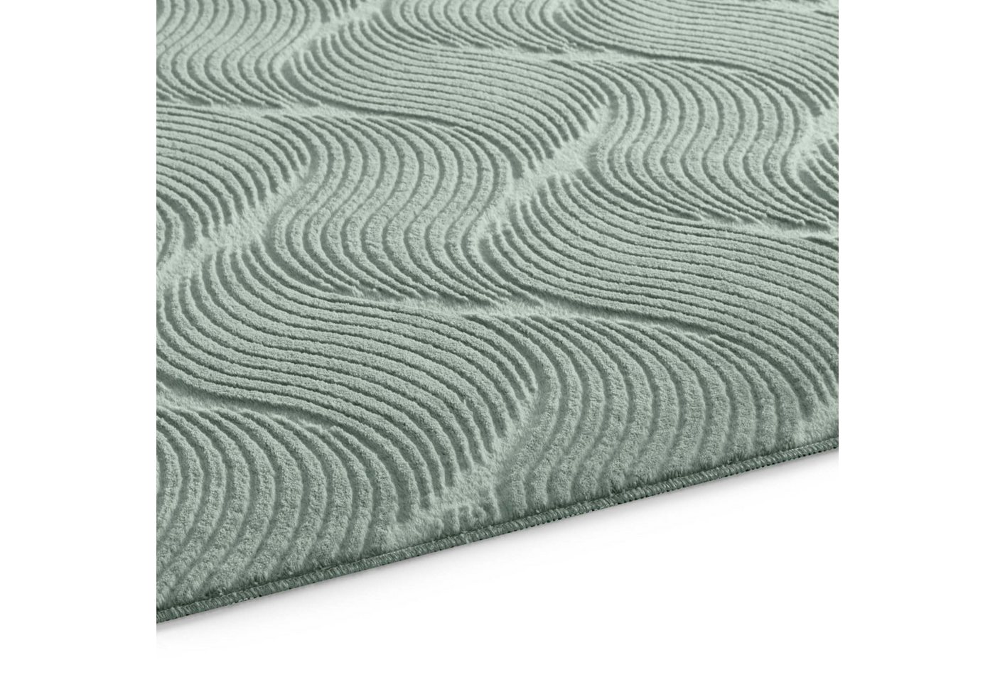 TaraCarpet Teppich TaraCarpet Homestyle 392 Shell, rund, Höhe: 10 mm, Felloptik hoch-tief weich waschbar Düne grün 120x120 rund – Bild 5 von 5