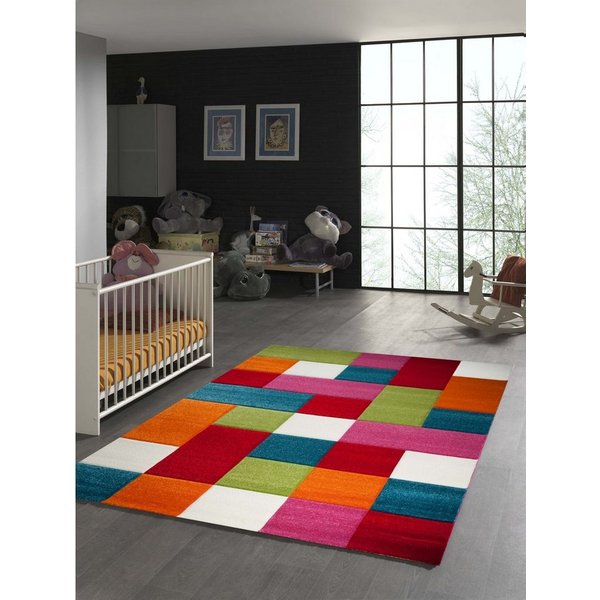TeppichHome24 Kinderteppich Kinderteppich Karo Muster Multicolour, rechteckig, Höhe: 1.3 mm