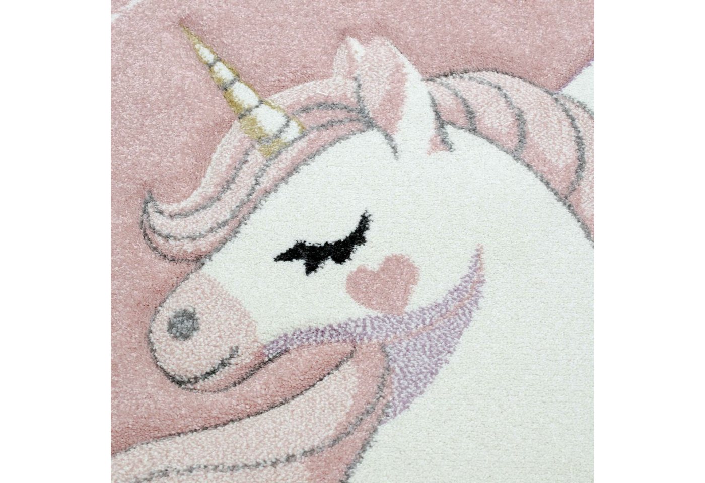 TeppichHome24 Kinderteppich Kinderzimmer Teppich Einhorn Regenbogen creme rosa, rechteckig, Höhe: 13 mm – Bild 2 von 5