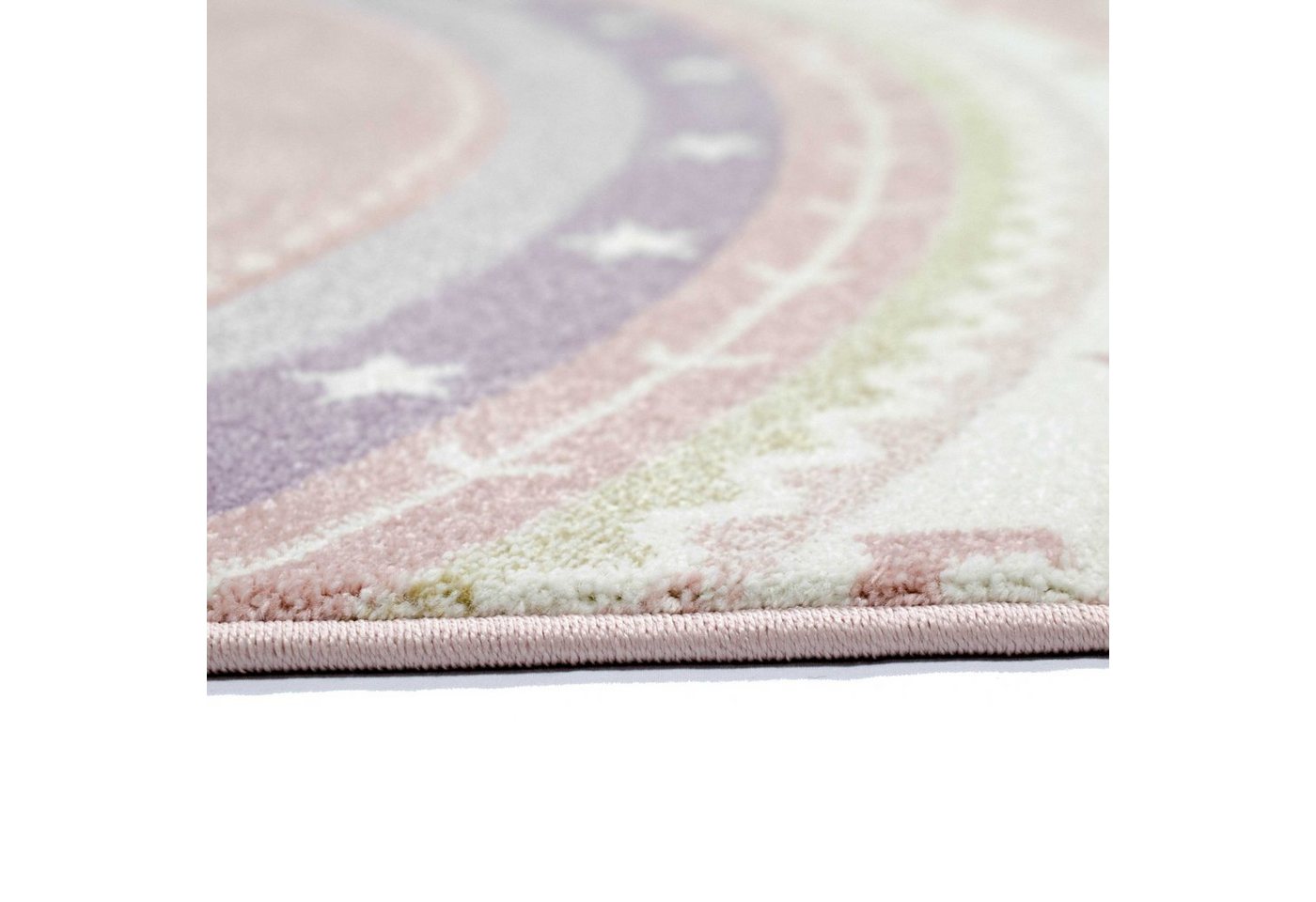 TeppichHome24 Kinderteppich Kinderzimmer Teppich Einhorn Regenbogen creme rosa, rechteckig, Höhe: 13 mm – Bild 4 von 5