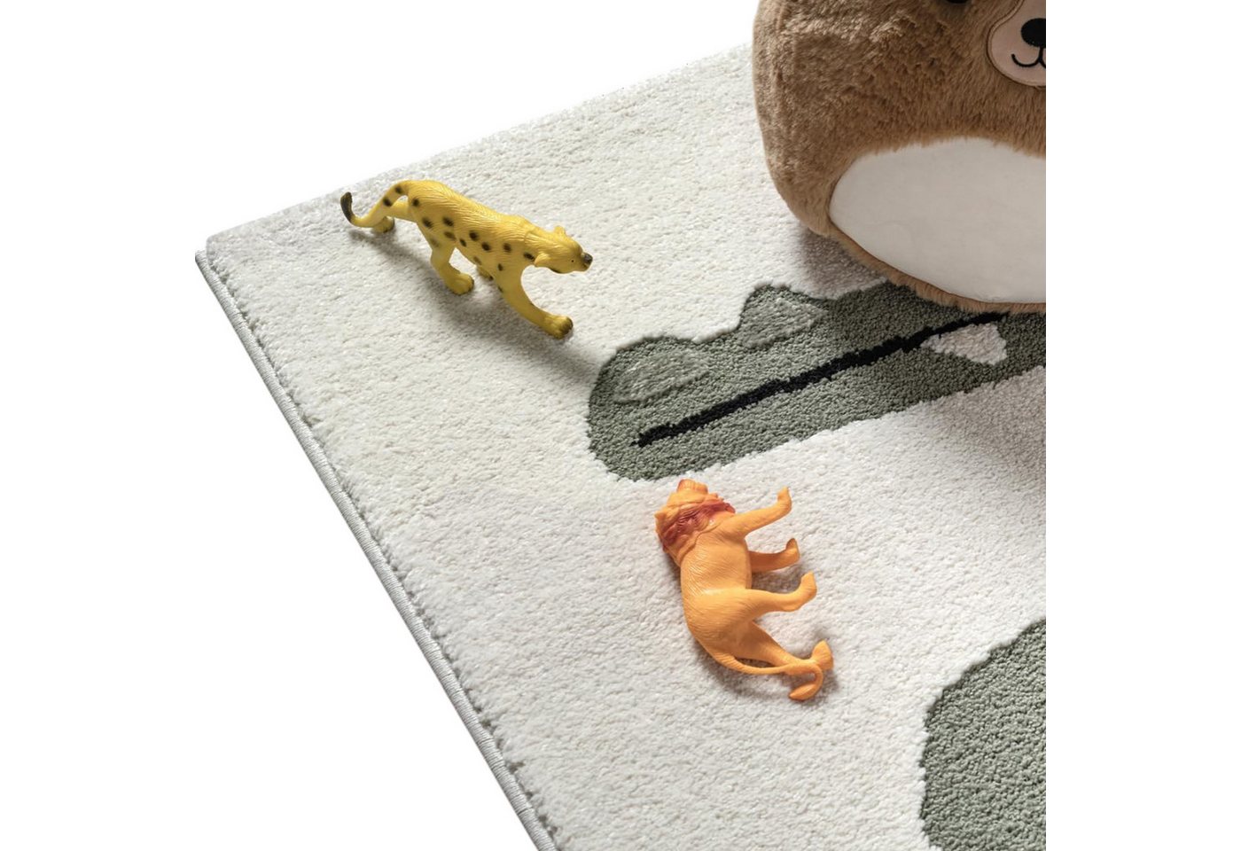 TeppichHome24 Kinderteppich Kinderteppich Krokodil Grün Creme pflegeleicht weich robust, rechteckig, Höhe: 14 mm – Bild 4 von 5