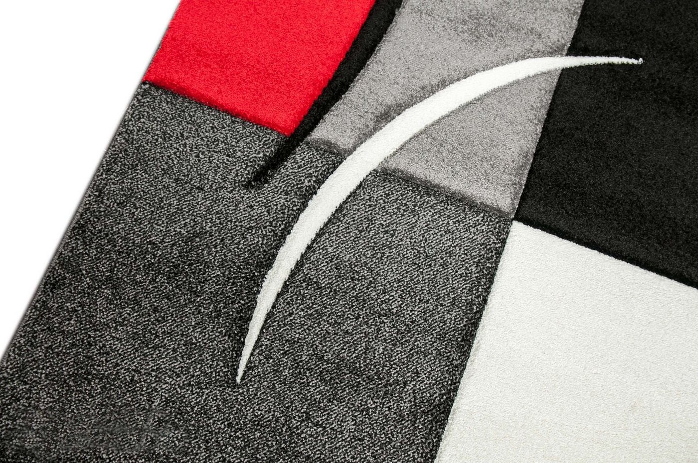 TeppichHome24 Teppich Designer Teppich mit Konturenschnitt Karo Muster Rot Grau Weiß Schwarz, rechteckig – Bild 2 von 3