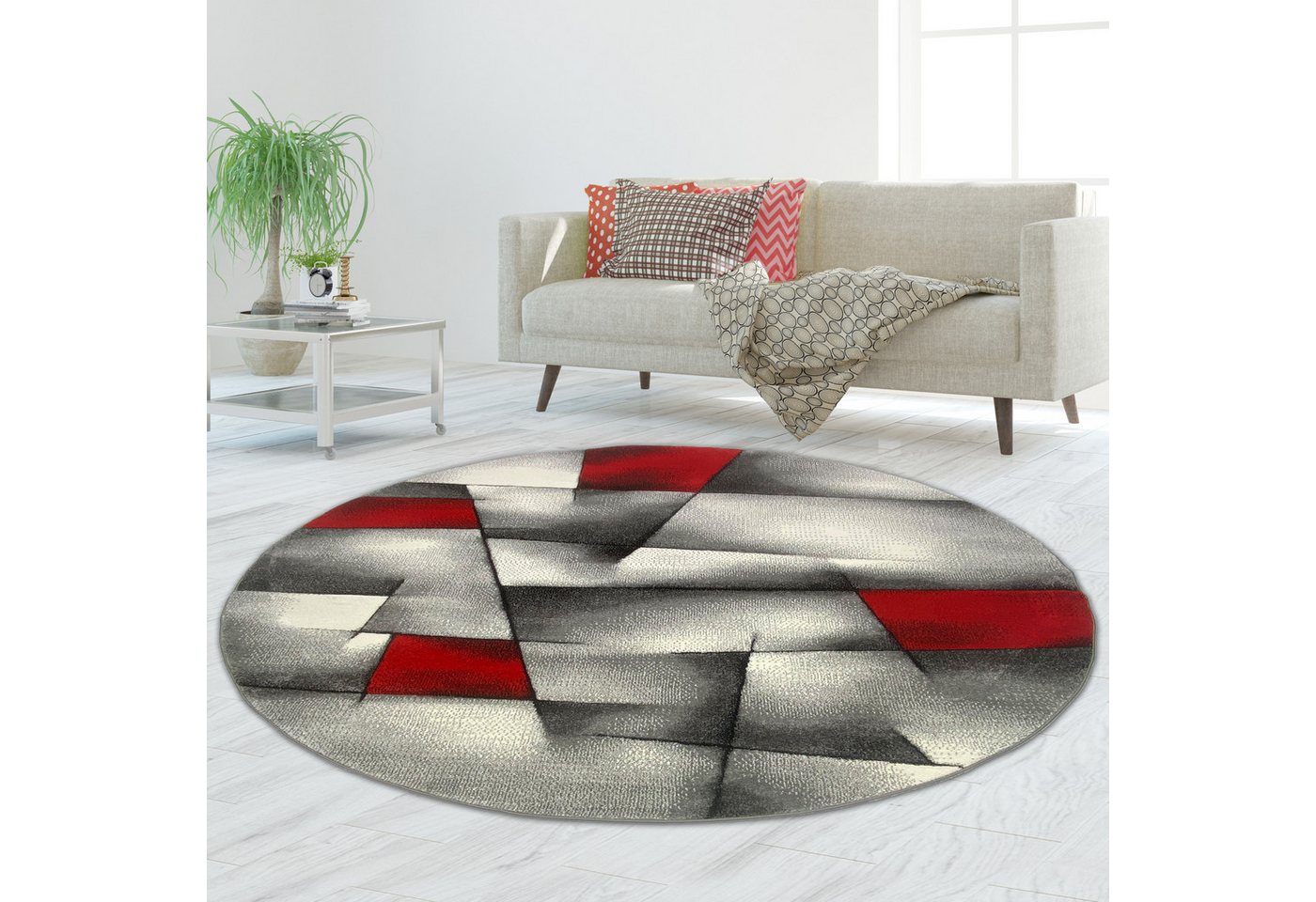 TeppichHome24 Teppich Designer Teppich mit Konturenschnitt Karo Muster Rot Grau Weiß Schwarz, rechteckig – Bild 2 von 5
