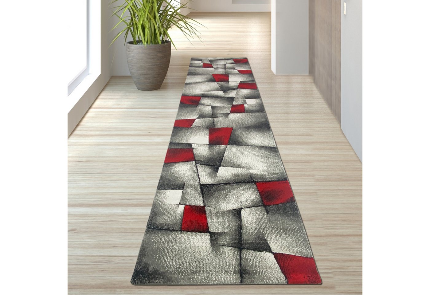 TeppichHome24 Teppich Designer Teppich mit Konturenschnitt Karo Muster Rot Grau Weiß Schwarz, rechteckig – Bild 4 von 5