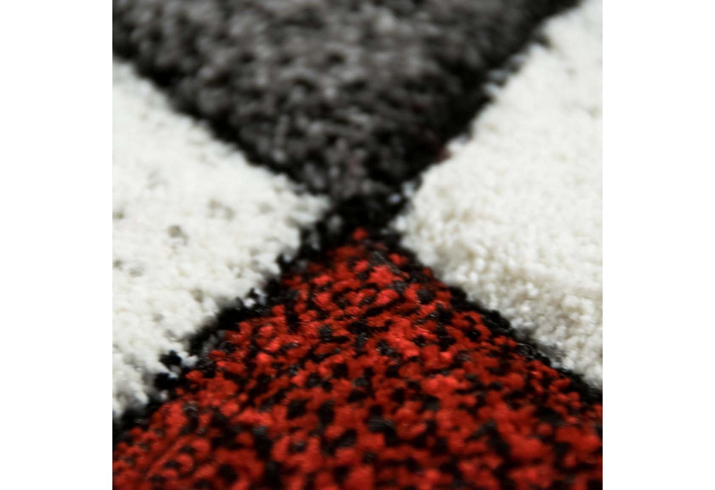 TeppichHome24 Teppich Designer Teppich mit Konturenschnitt Karo Muster Rot Grau Weiß Schwarz, rechteckig – Bild 5 von 5