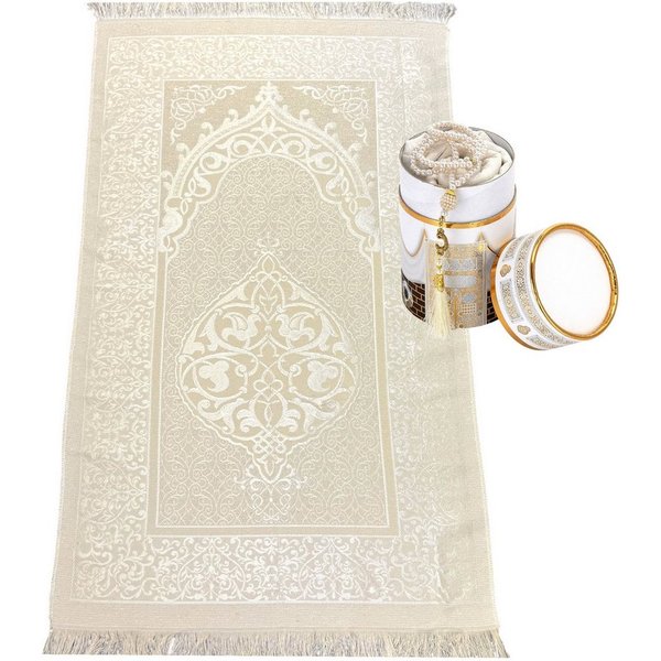 TeppichHome24 Teppich Gebetsteppiche mit Geschenkbox und 99er Gebetskette, rechteckig, robust, pfegeleicht, für Fussbodenheizung geeignet