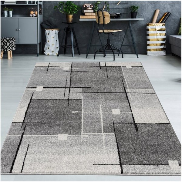 TeppichHome24 Teppich Moderner Teppich mit abstrakten Quadraten schwarz grau, rechteckig