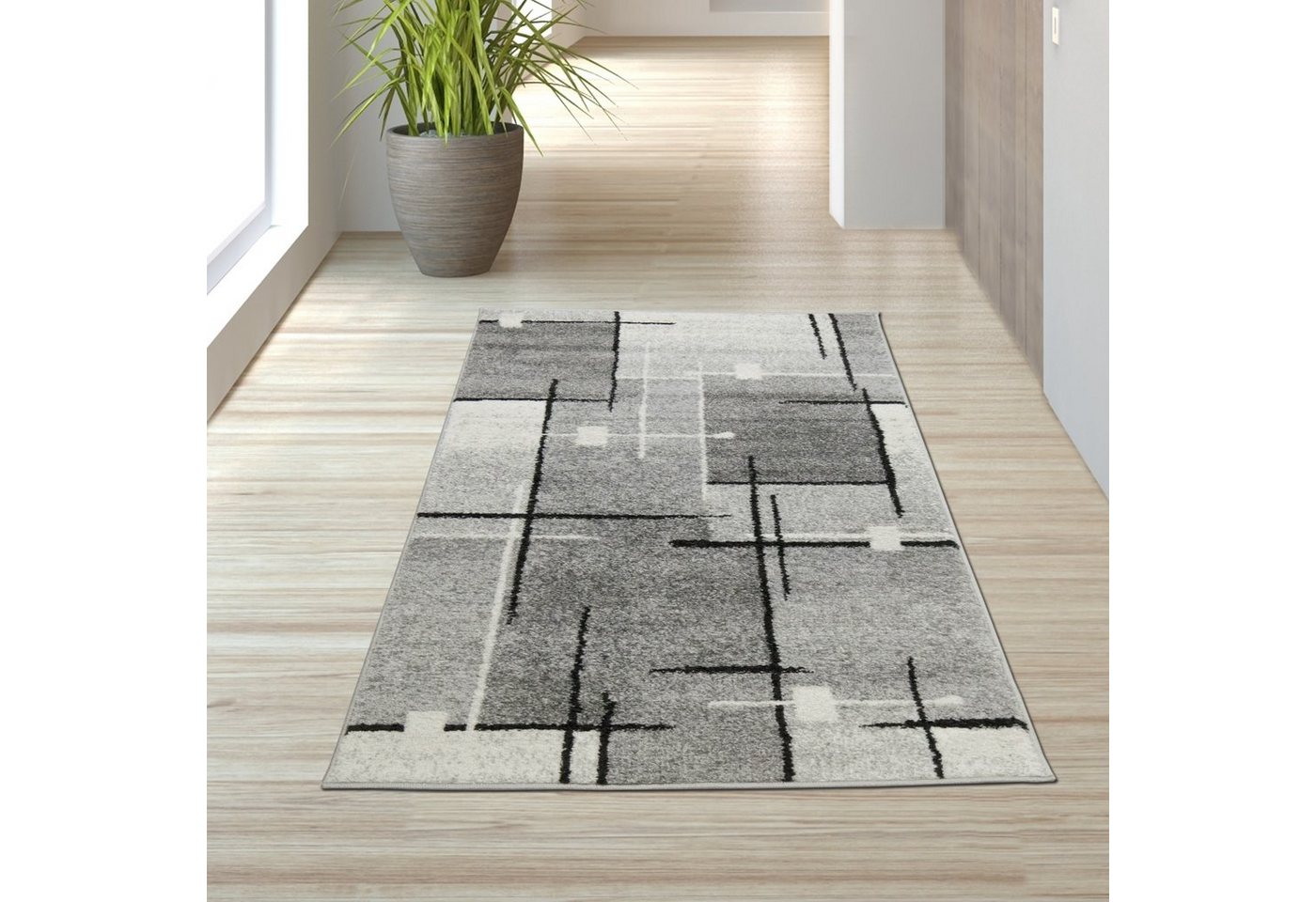 TeppichHome24 Teppich Moderner Teppich mit abstrakten Quadraten schwarz grau, rechteckig – Bild 2 von 5