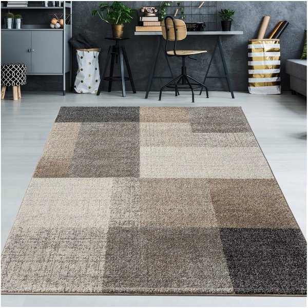 TeppichHome24 Teppich Moderner Teppich mit quadratischen Mustern grau beige, rechteckig