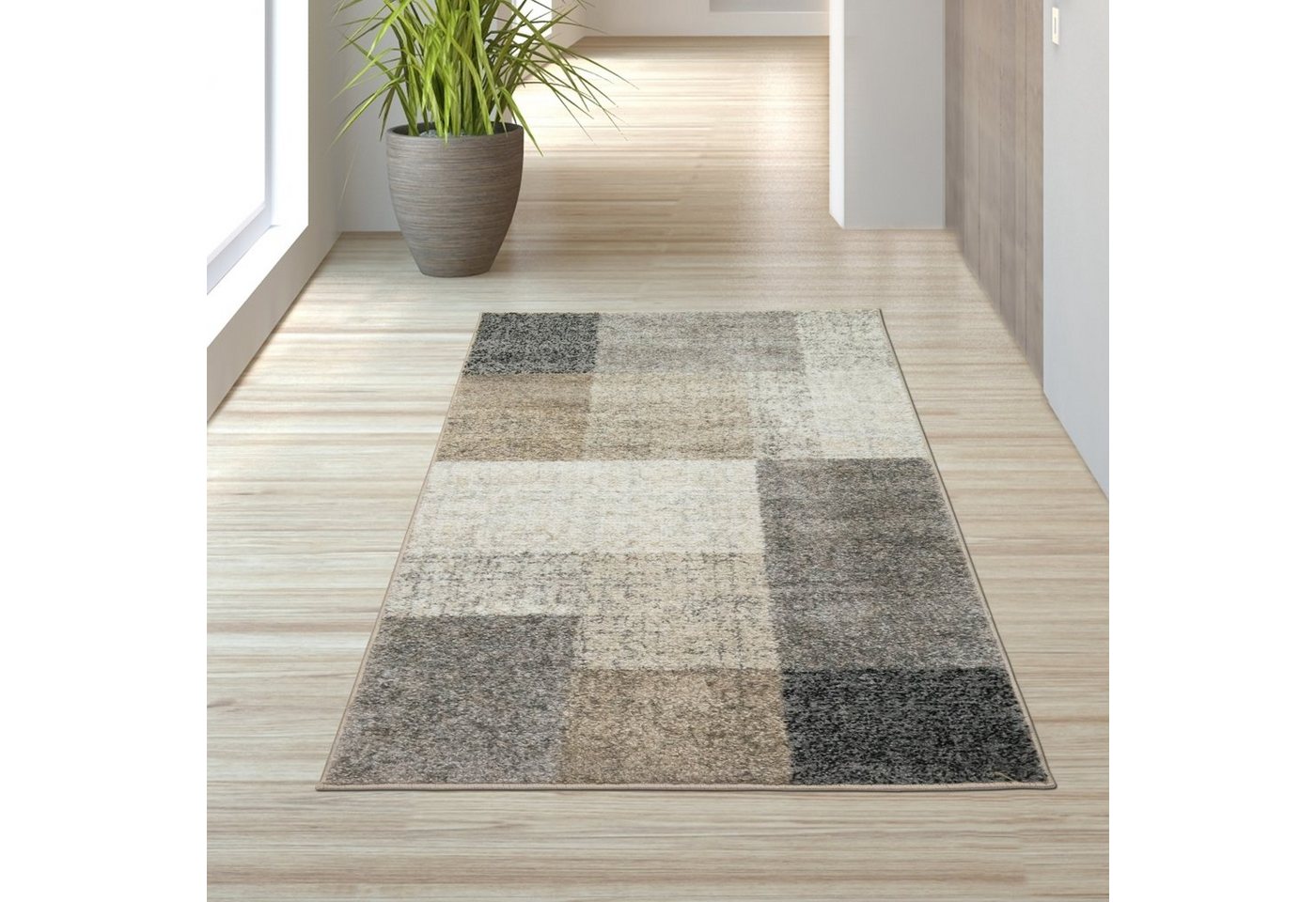 TeppichHome24 Teppich Moderner Teppich mit quadratischen Mustern grau beige, rechteckig – Bild 2 von 5