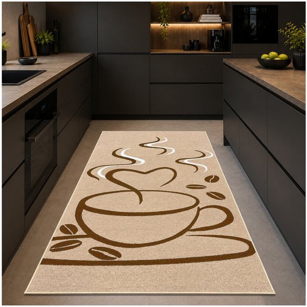 TeppichHome24 Teppich Robsuter Küchenläufer, rechteckig, Höhe: 4 mm, grafisches Küchenmotiv, gummierte rutschfeste Rückseite