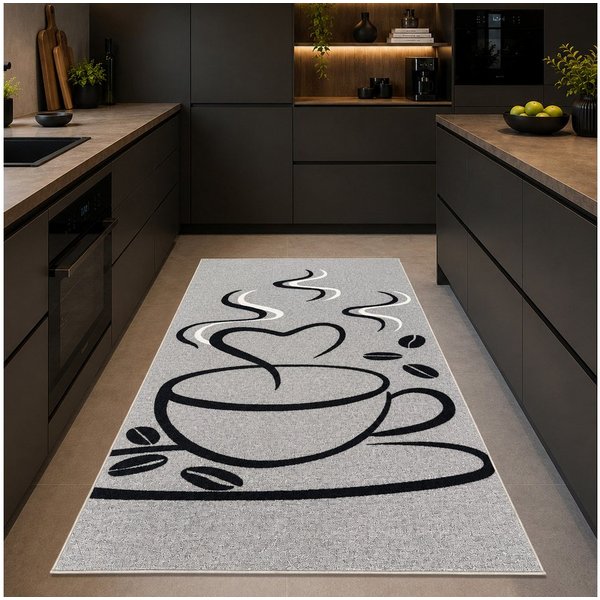 TeppichHome24 Teppich Robsuter Küchenläufer, rechteckig, Höhe: 4 mm, grafisches Küchenmotiv, gummierte rutschfeste Rückseite
