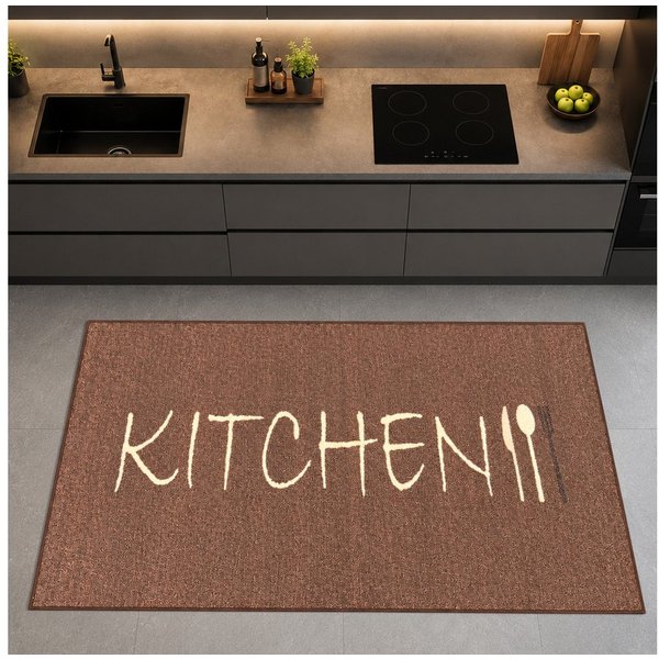 TeppichHome24 Teppich Robsuter Küchenläufer, rechteckig, Höhe: 4 mm, grafisches Küchenmotiv, gummierte rutschfeste Rückseite