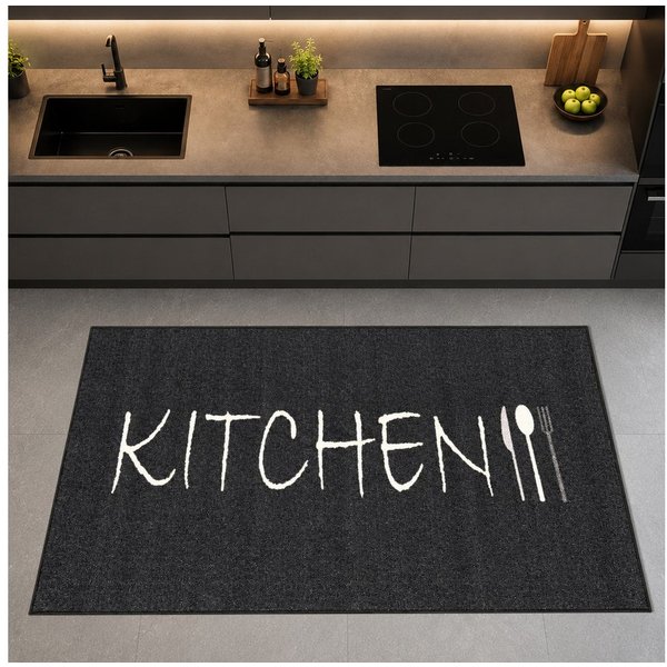 TeppichHome24 Teppich Robsuter Küchenläufer, rechteckig, Höhe: 4 mm, grafisches Küchenmotiv, gummierte rutschfeste Rückseite