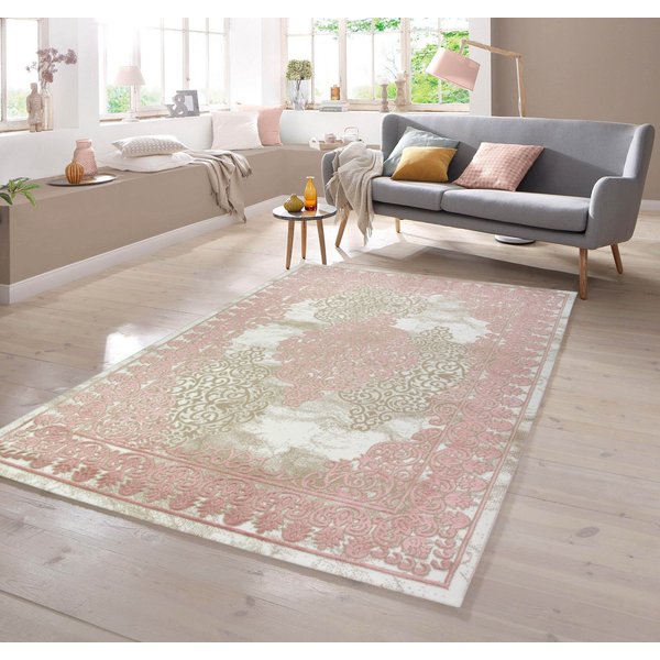 TeppichHome24 Teppich Teppich Vintage in Rosa Beige Creme, rechteckig