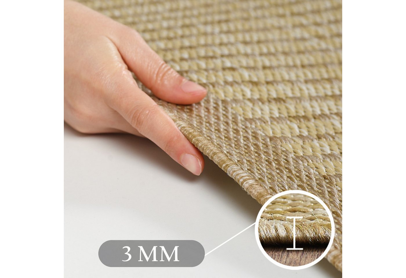 Teppium Outdoorteppich Unicolor - Einfarbig, Rechteckig, Höhe: 5 mm, Teppich Wetterfest Balkon Küchenteppich Flachgewebe Sisaloptik – Bild 2 von 5