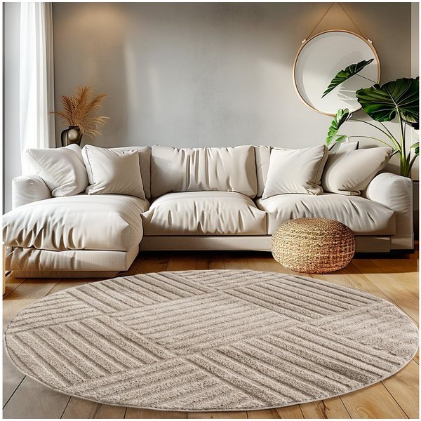 Teppium Teppich Boho-Design, Rund, Höhe: 20 mm, Teppich Wohnzimmer Boho Design 3D Optik Skandinavische Stil
