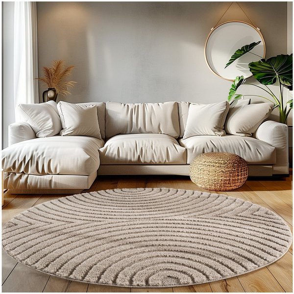 Teppium Teppich Boho-Design, Rund, Höhe: 20 mm, Teppich Wohnzimmer Boho Design 3D Optik Skandinavische Stil