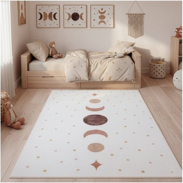 Teppium Teppich Boho Mondphasen, Rechteckig, Höhe: 5 mm, Teppich Kinderzimmer