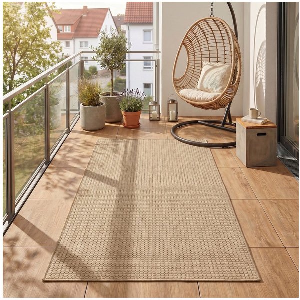 Teppium Teppich Einfarbig, Läufer, Höhe: 3 mm, Teppich Wetterfest Waschbar Balkon, Garten, Terrasse und Küchenteppich