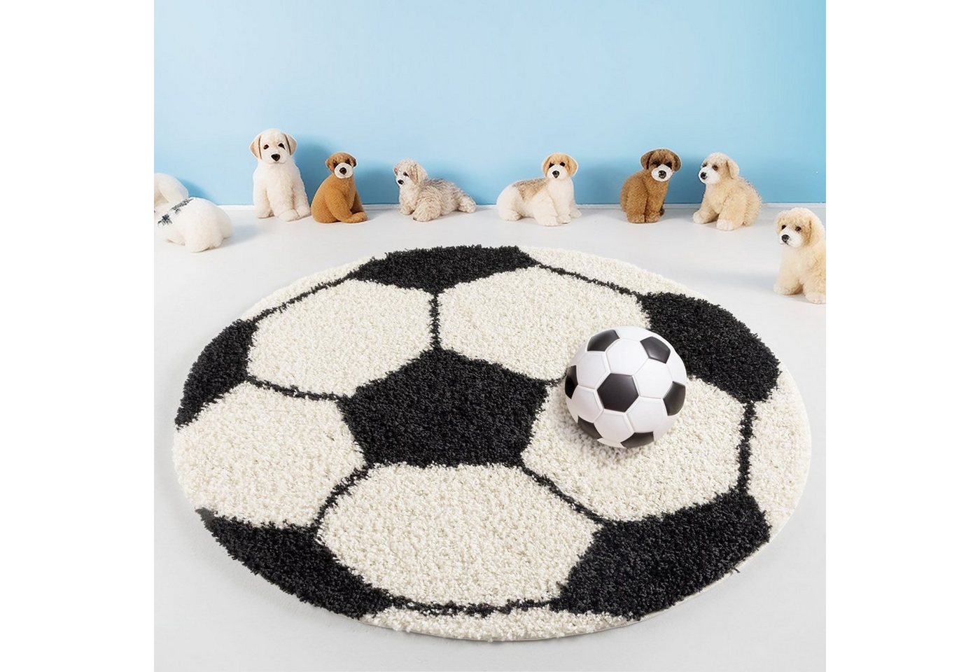 Teppium Teppich Fußball-Design, Rund, Höhe: 30 mm, Kinder Teppich Fußball-Form Kinderzimmer versch.farben und größen – Bild 2 von 5