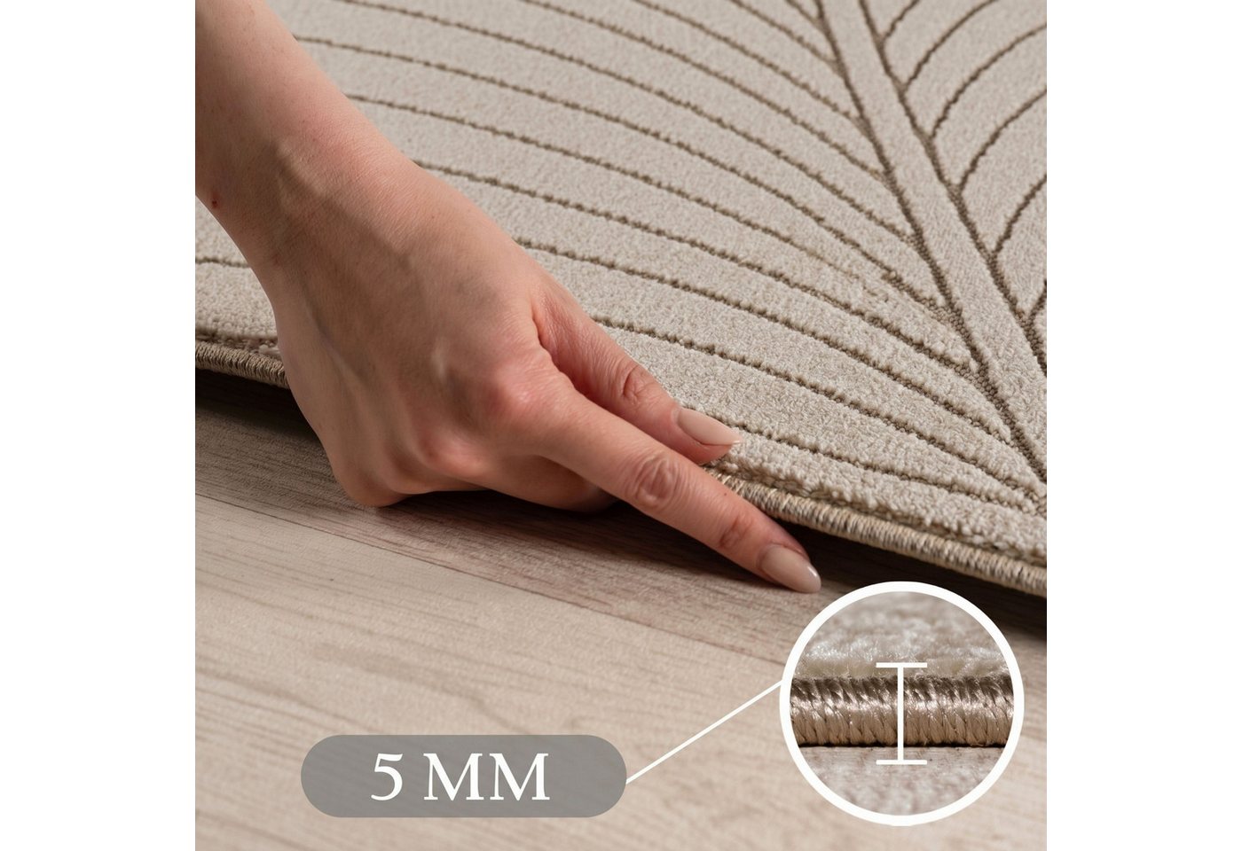 Teppium Teppich Skandinavischer 3D Design, Rund, Höhe: 5 mm, Indoor Outdoor Teppich Wetterfest 3D Optik Wohnzimmer Küchen Terrasse – Bild 3 von 5