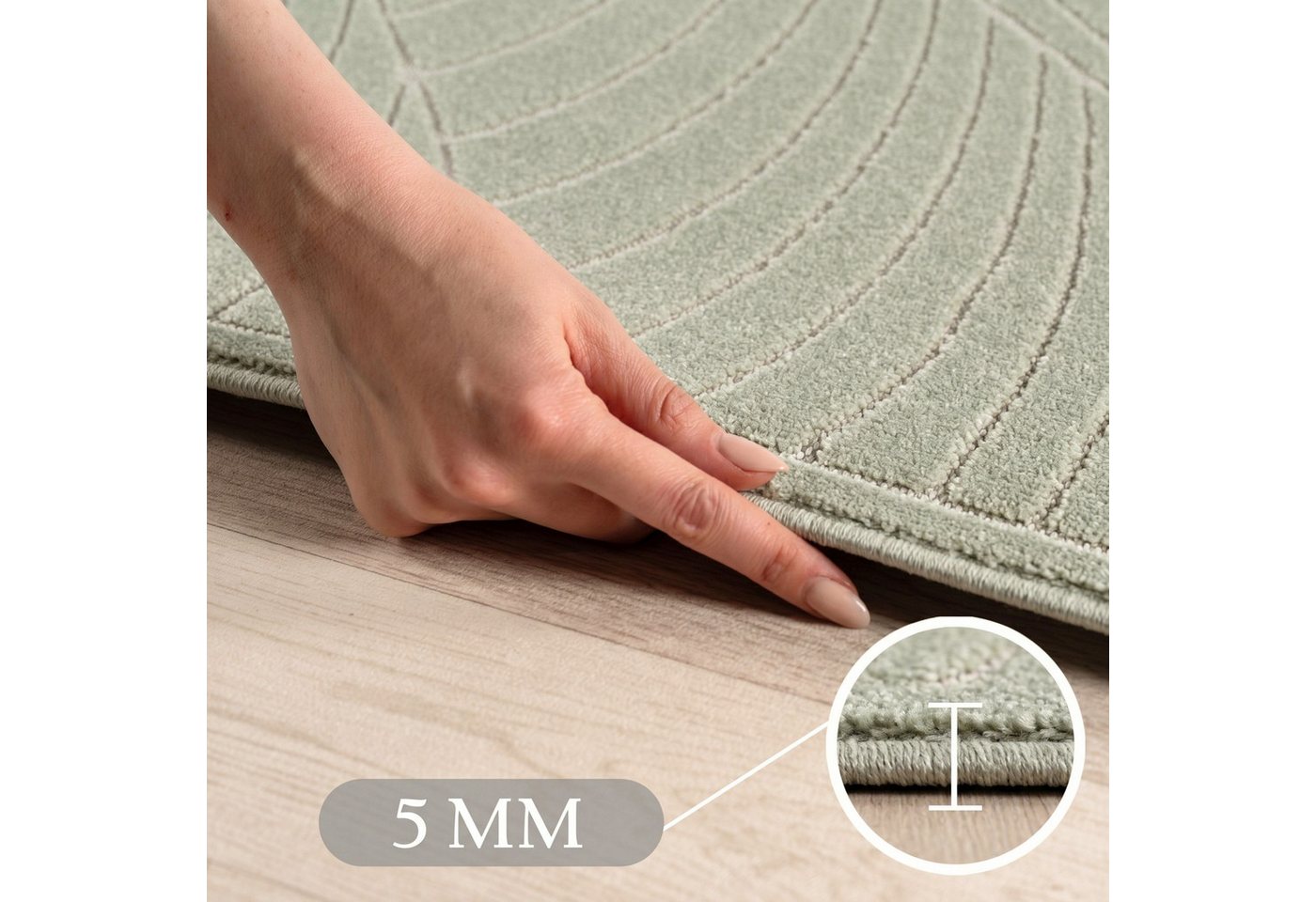 Teppium Teppich Skandinavischer 3D Design, Rund, Höhe: 5 mm, Indoor Outdoor Teppich Wetterfest 3D Optik Wohnzimmer Küchen Terrasse – Bild 3 von 5