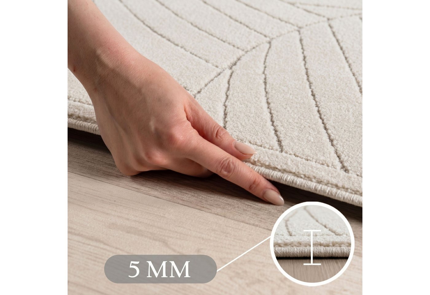 Teppium Teppich Skandinavischer 3D Design, Rund, Höhe: 5 mm, Indoor Outdoor Teppich Wetterfest 3D Optik Wohnzimmer Küchen Terrasse – Bild 3 von 5