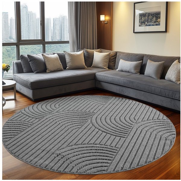 Teppium Teppich Skandinavischer Boho-Teppich mit Schlingenmuster, Rund, Höhe: 20 mm, Kurzflor Schlingen Teppich Grau Boucle-Loop Wohnzimmer Teppich