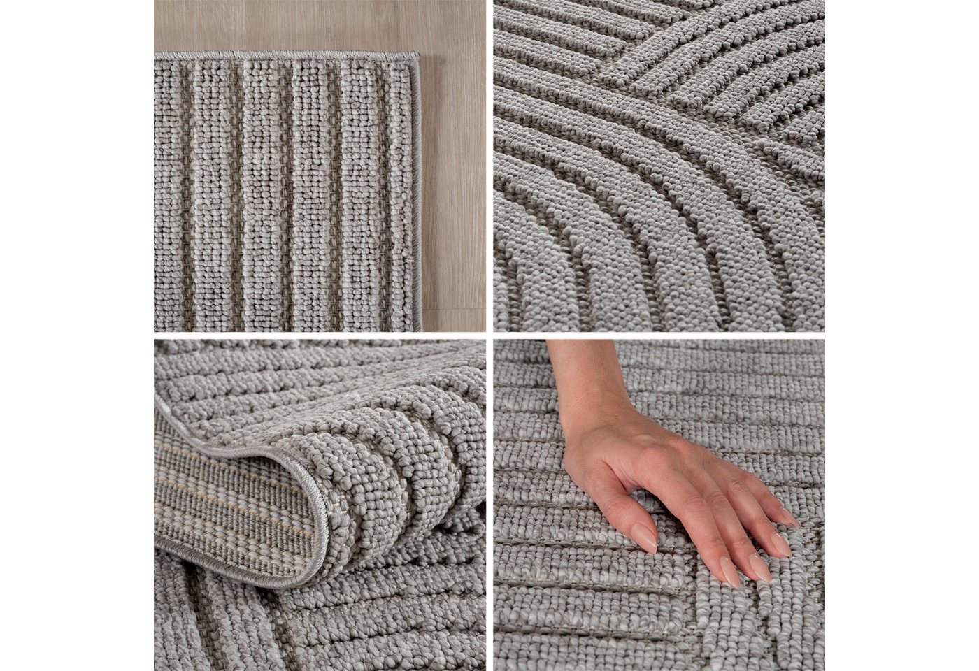 Teppium Teppich Skandinavischer Boho-Teppich mit Schlingenmuster, Rund, Höhe: 20 mm, Kurzflor Schlingen Teppich Grau Boucle-Loop Wohnzimmer Teppich – Bild 2 von 5