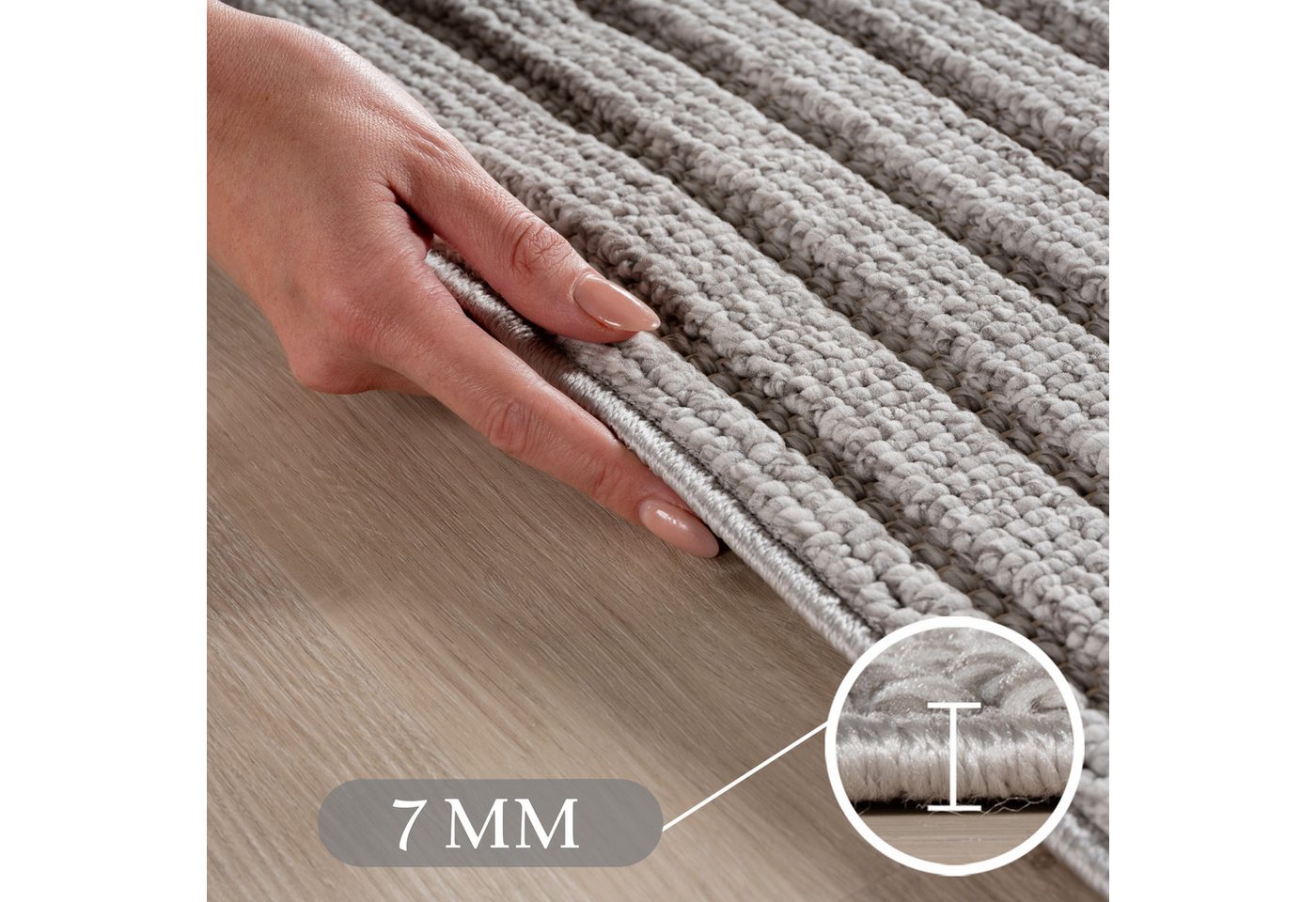 Teppium Teppich Skandinavischer Boho-Teppich mit Schlingenmuster, Rund, Höhe: 20 mm, Kurzflor Schlingen Teppich Grau Boucle-Loop Wohnzimmer Teppich – Bild 3 von 5