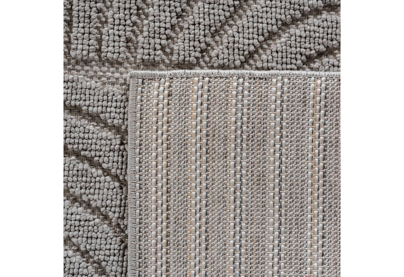 Teppium Teppich Skandinavischer Boho-Teppich mit Schlingenmuster, Rund, Höhe: 20 mm, Kurzflor Schlingen Teppich Grau Boucle-Loop Wohnzimmer Teppich – Bild 4 von 5
