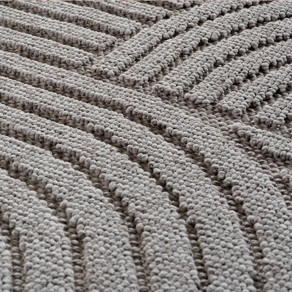 Teppium Teppich Skandinavischer Boho-Teppich mit Schlingenmuster, Rund, Höhe: 20 mm, Kurzflor Schlingen Teppich Grau Boucle-Loop Wohnzimmer Teppich – Bild 5 von 5