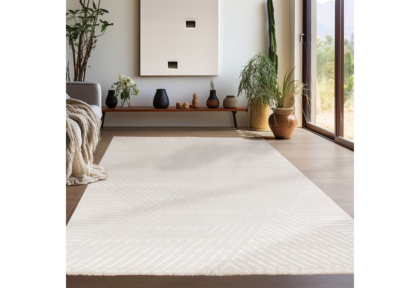 Teppium Teppich Skandinavisches Boho Muster, Rechteckig, Höhe: 12 mm, Teppich Wohnzimmer Boho Design Skandinavische Stil Natur Optik – Bild 2 von 5