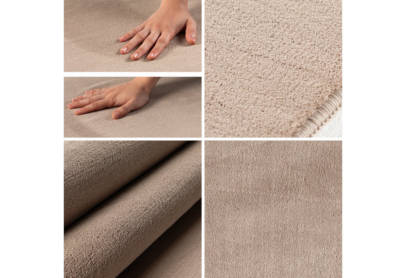Teppium Teppich Unicolor - Einfarbig, Rechteckig, Höhe: 7 mm, Kurzflor Rund Teppich Anti-Rutsch Rückseite Waschbar Flauschiger – Bild 2 von 5