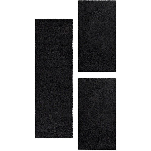 Teppium Teppich Unicolor - Einfarbig, Rechteckig, Höhe: 30 mm, Schlafzimmer Teppich Bettumrandung Läufer Set 3 teilig Anthrazit