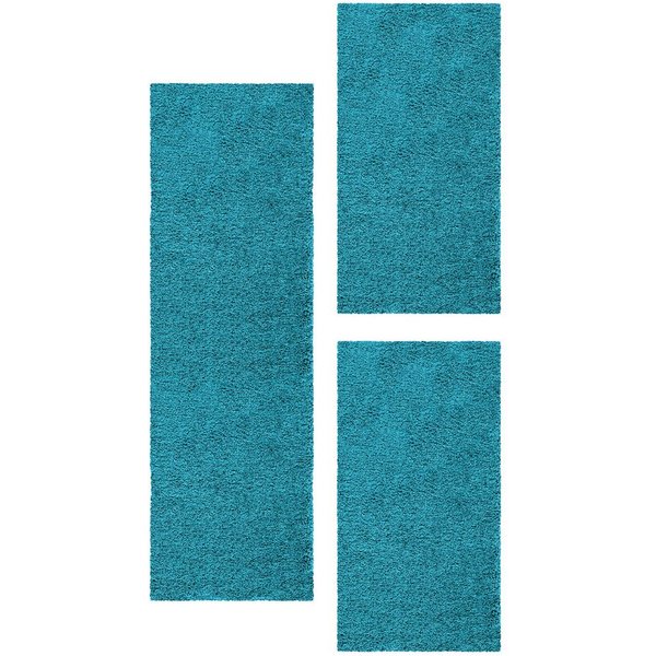 Teppium Teppich Unicolor - Einfarbig, Rechteckig, Höhe: 30 mm, Schlafzimmer Teppich Bettumrandung Läufer Set 3 teilig Türkis
