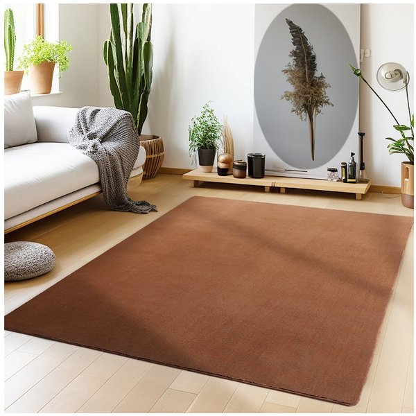 Teppium Teppich Unicolor - Einfarbig, Rechteckig, Höhe: 7 mm, Kurzflor Rund Teppich Anti-Rutsch Rückseite Waschbar Flauschiger