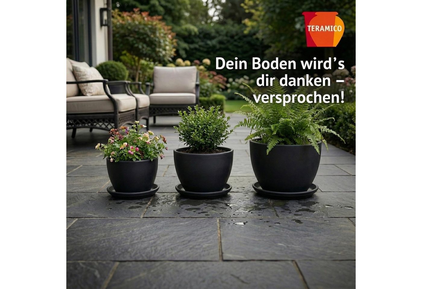 Teramico Blumentopfuntersetzer Keramik Untersetzer Anthrazit – Ø 40 cm (XXL) – Wasserdicht & Handgefe, Zubehör für Alle Holzkisten 50x40x30cm, 100% Frostfest – Bild 2 von 5