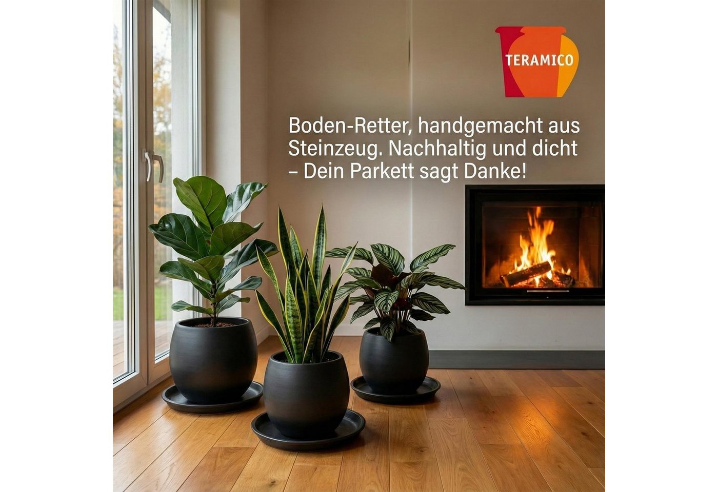Teramico Blumentopfuntersetzer Keramik Untersetzer Anthrazit – Ø 40 cm (XXL) – Wasserdicht & Handgefe, Zubehör für Alle Holzkisten 50x40x30cm, 100% Frostfest – Bild 3 von 5