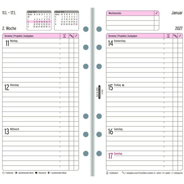 CHRONOPLAN Terminplaner Chronoplan Wochenplan Midi 2027 1 Woche/2 Seiten in Zeilen