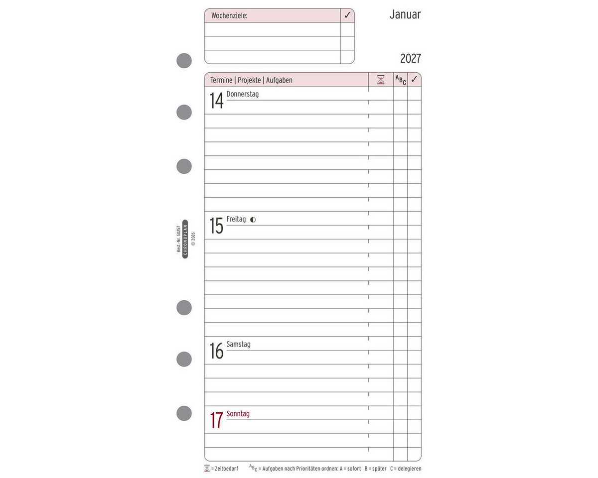 CHRONOPLAN Terminplaner Chronoplan Wochenplan Midi 2027 1 Woche/2 Seiten in Zeilen – Bild 2 von 5