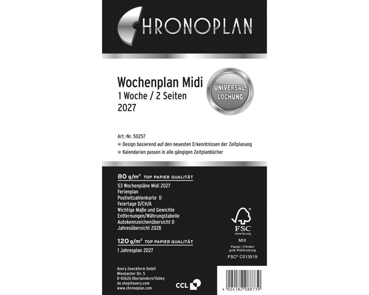 CHRONOPLAN Terminplaner Chronoplan Wochenplan Midi 2027 1 Woche/2 Seiten in Zeilen – Bild 3 von 5