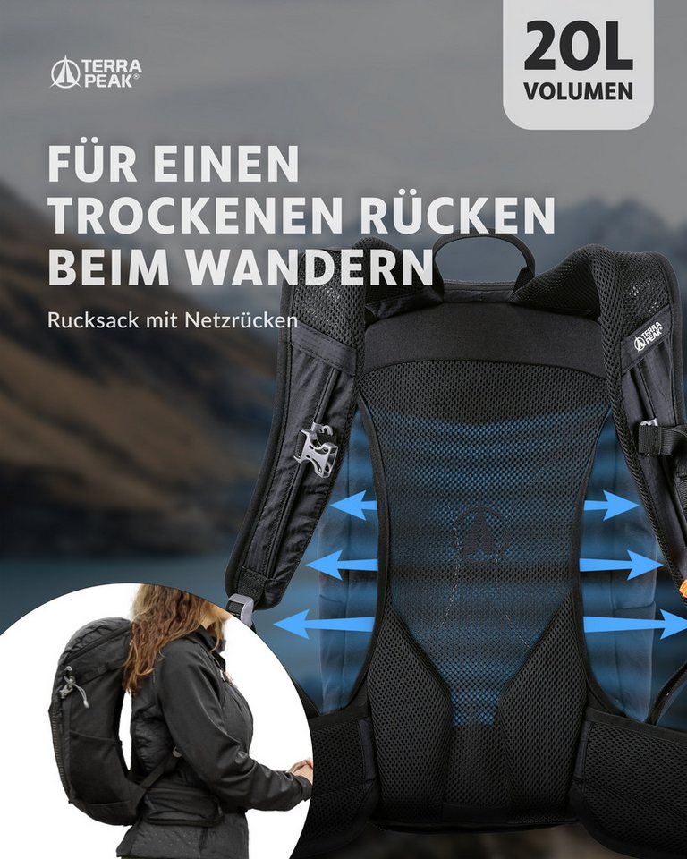 Terra Peak Wanderrucksack Airant 20, Rucksack klein mit belüftetem Netzrücken 20 Liter – Bild 5 von 5