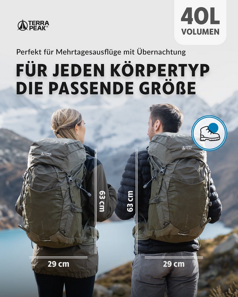 Terra Peak Wanderrucksack Airant 40, Rucksack mit belüftetem Netzrücken groß, 40 Liter – Bild 2 von 5