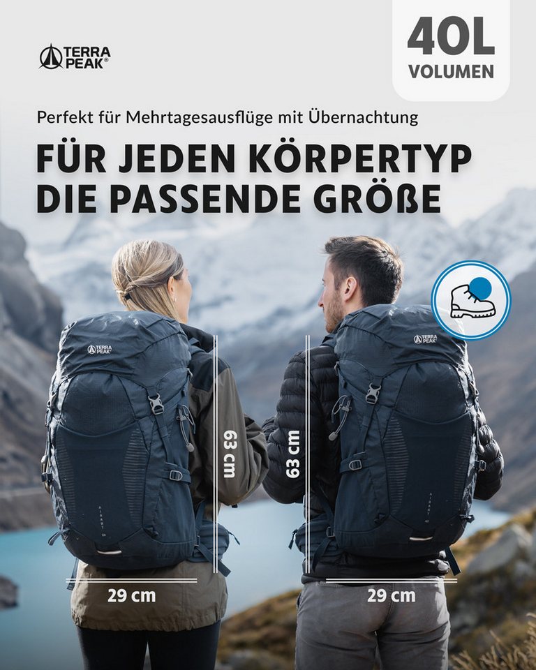 Terra Peak Wanderrucksack Airant 40, Rucksack mit belüftetem Netzrücken groß, 40 Liter – Bild 2 von 5