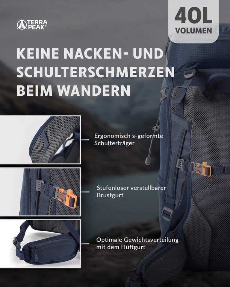 Terra Peak Wanderrucksack Airant 40, Rucksack mit belüftetem Netzrücken groß, 40 Liter – Bild 4 von 5