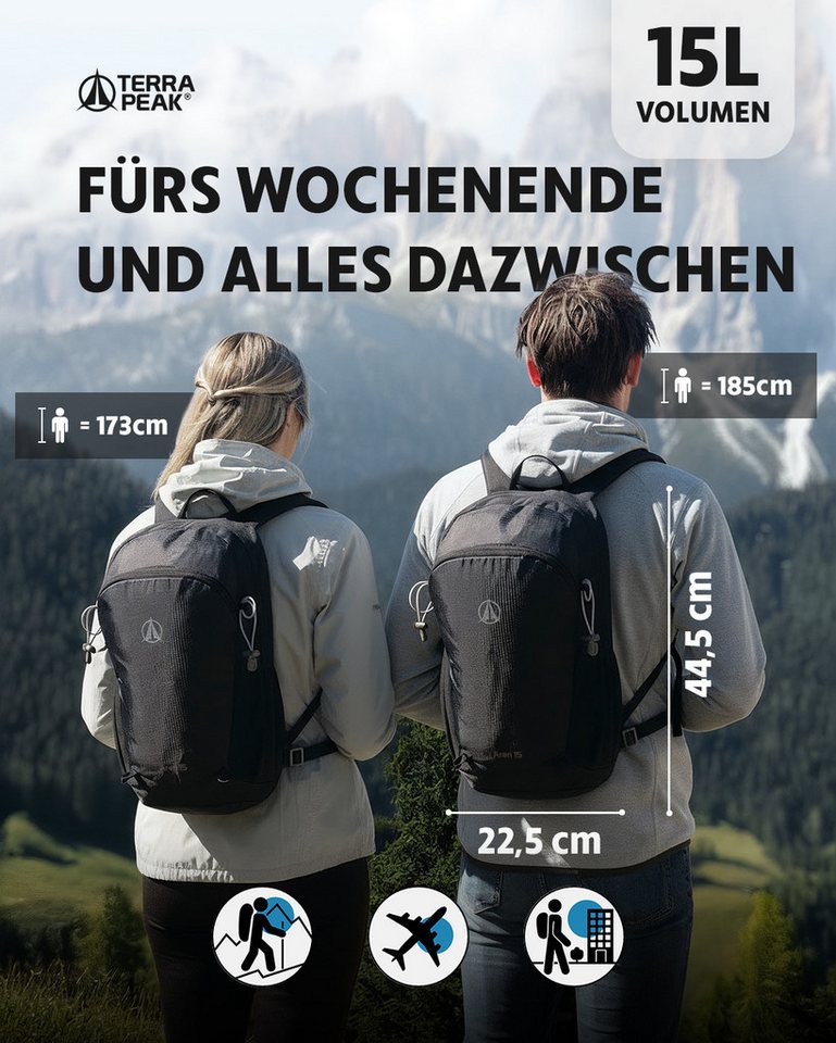 Terra Peak Wanderrucksack Aren 15, Rucksack zum Wandern, klein, 15 Liter Volumen, für Damen und Herren – Bild 2 von 5